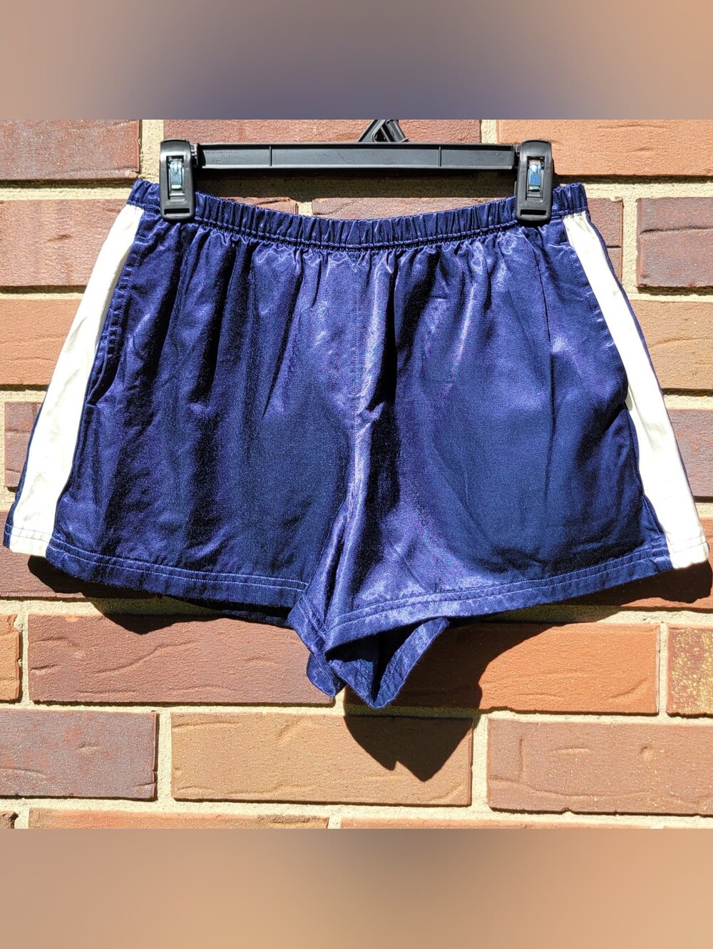Offline by Aerie Satin Track Shorts, Glossy Retro Navy & White, Womens Medium